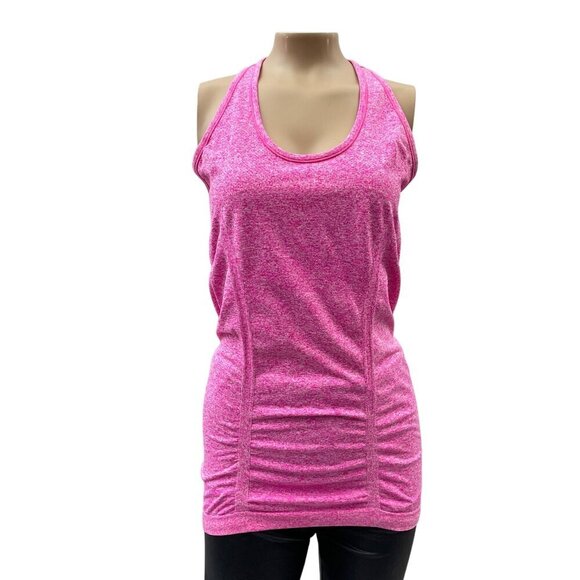 Athleta Women Fastest Track Racerback Tank Top Scoopneck Ruched Heathered Pink S - Picture 1 of 10